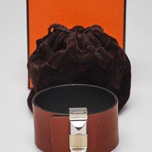 Hermes Fauve/Black Tadelakt Leather Palladium Plated Imprevisible Bracelet